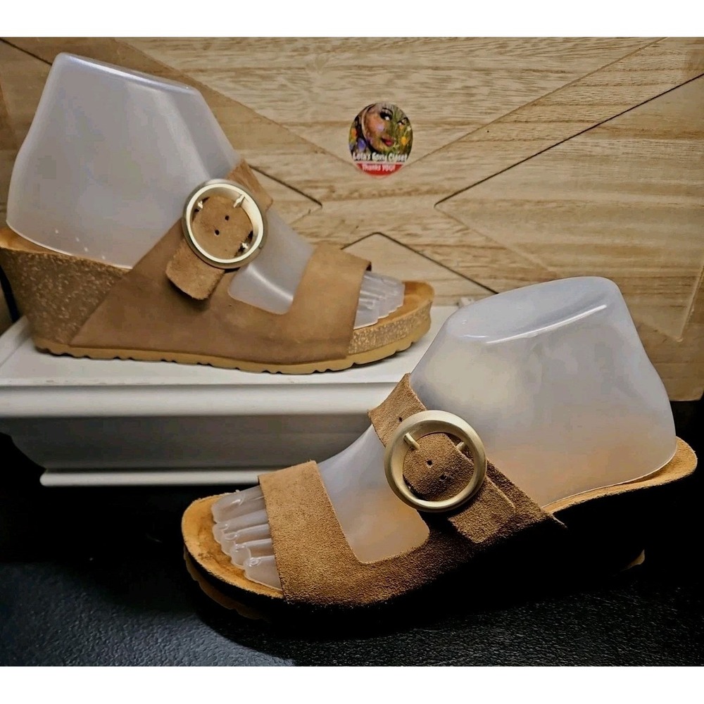 Yokono Tan Suede Leather Wedge Sandals 8 Cork Buckle Spain EUC Boho Normcore#748
